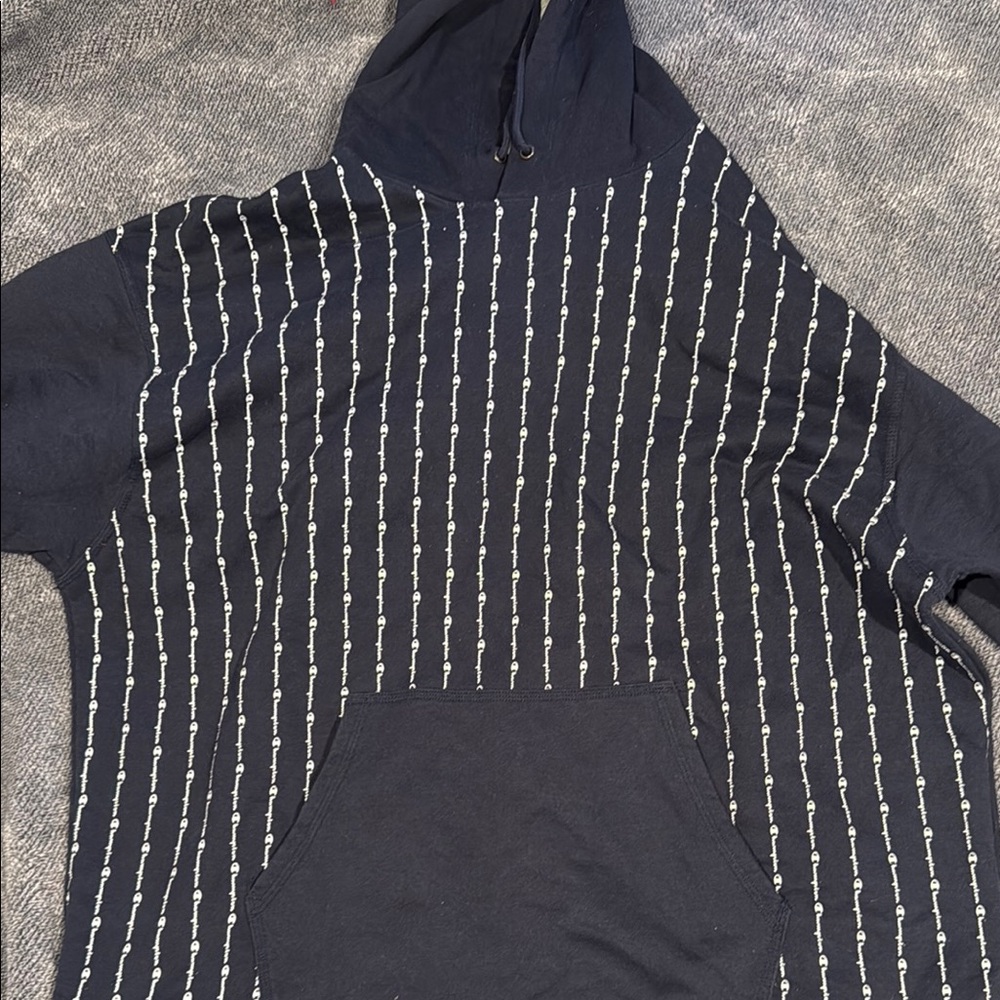 Black and White Hoodie Sweater with Cascading Pinstripes